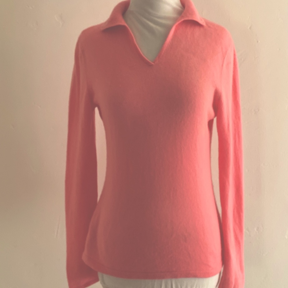 Pink Coral Cashmere Collared Sweater M